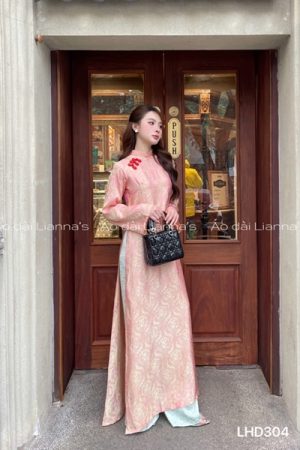 Áo dài lụa hà đông chữ thọ màu peach quan gấm xanh nhạt kiotviet 07fa882e280a7b06ad5b5cb155176d4d