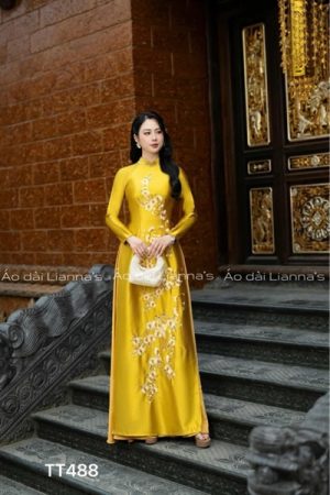 Áo dài cao cấp lua valentino theu hoa vàng gold kiotviet 0ff9b09a2f8f0605d6471b530176dd42