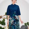 Áo dài nữ xanh cặp chim công _gấm cặp kiotviet 1cdd7d1985ab7dcd9150b2a804ad8c5a