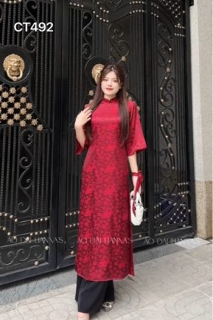 Áo dài tơ hoa mai đỏ đô _form suông kiotviet 361f117dcf8a9ee794c071dfc319d3bc