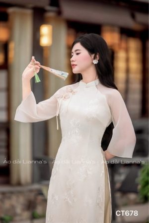 Áo dài cách Tân tơ hoa thêu tong mau kem kiotviet 488a03e360bc5da3a52c8e1c3dc81dc9
