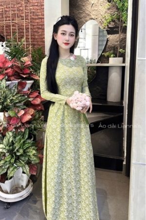 Áo dài truyền thống gấm hoa cúc xanh cốm kiotviet 60a9922cde4e1209554b92b76909be96