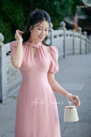 Áo dai thiế kế tơ hồng kết hoa cổ kiotviet 7159fbca993545916c52d7062d6384c2