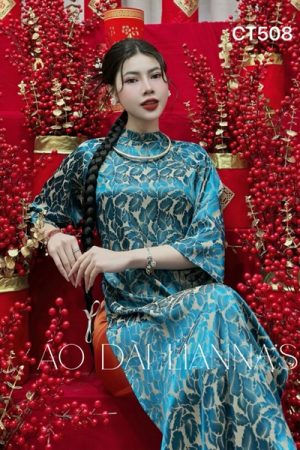 AD suông xanh duong đậm phối cam hoạ tiết lá kiotviet 78a475a9a6025f635ff8d86342c8351e