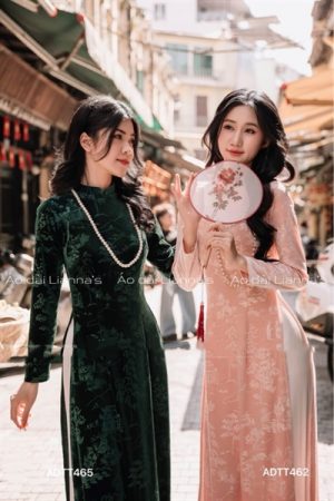 Áo dai nhung truyen thong xanh lá họa tiết kiotviet 7f636712329d451e48334460cbe9207d
