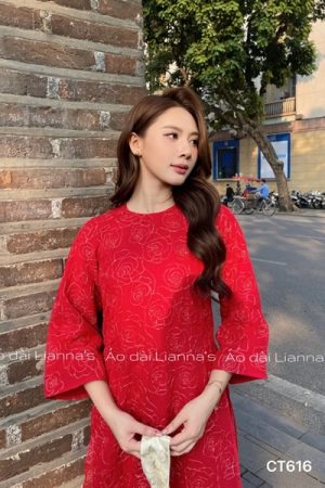 Áo dài suong hoa Hồng màu đỏ kiotviet 819d0a8e291f8898ca59df5a2c0e5019