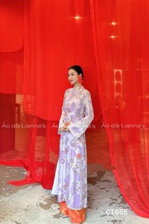 Áo dài suong tím phối hoa tiet nhung kiotviet 86b8e2d6a86fc6ef3805bb888cc987ad