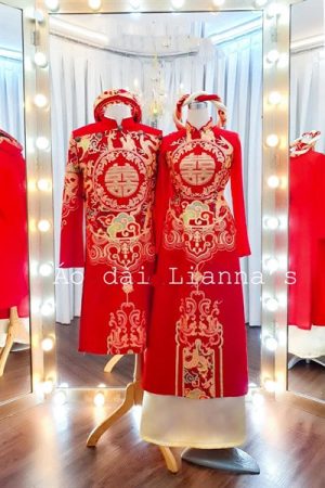 Áo dài cưới thiết kể đỏ chữ hỷ (set) kiotviet 89d4011885431d479658334918b46e48