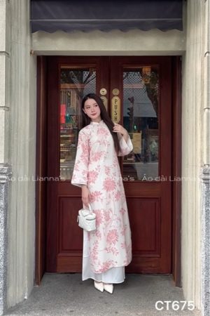 Áo dài cách tan Hồng Nhung hoa kiotviet 8af393d8f99b8e2dc78b18e16ada50d1