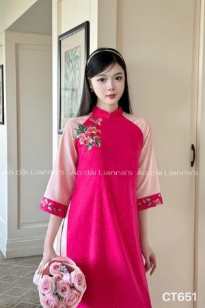 Áo dài hong sen thêu hoa tay Hồng phấn kiotviet 8f7d84da30a95f9dcc77209a786bed09