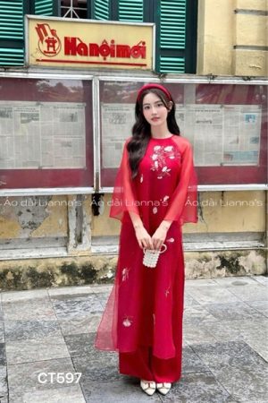 Áo dài cách tan đỏ hoa thiểu cổ tròn kiotviet 91c4e8fdbf2ef58cc5dd4da24f569b17