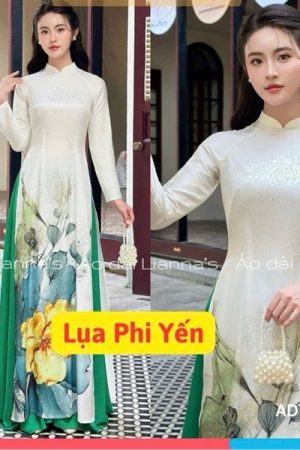 Áo dài truyền thống trắng hoa 3D quan váy xanh lá kiotviet a33ee41eadd5a927fbd3d291cba7acac