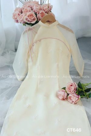 Áo dài cách tan nơ kem viền Hồng kiotviet a4344ac1767deeef24bd3f020ce15543