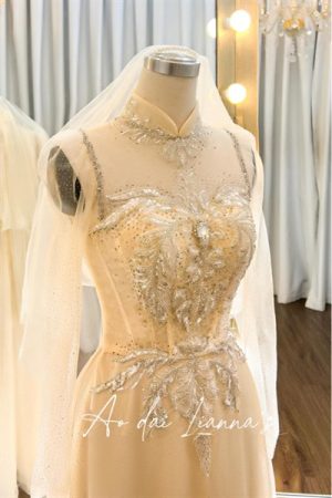 Set áo dài thiết kế màu champagne kiotviet ab64d1ced23191b7e1a1a11be4e62419