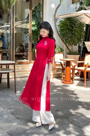 Áo dài như ý đỏ theu hoa tay kiotviet b02dbdeff77d5601b462cbe9d3efa66f