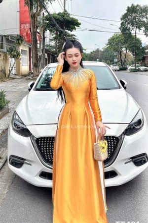 Áo dài vàng valentino đính kết cổ kiotviet bf8d7dc3370bd244d6a174e59b3dfe93