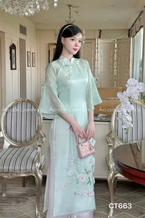 Áo dài cách tan xanh Ngọc kết hoa kiotviet c820daf4110a159729608406a5ce0c61