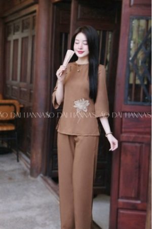 Áo bà ba /pháp phục nâu thêu sen kiotviet ce438203c47262c62268e7ad6416dbec