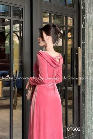 Áo dài nhung Hồng cổ thuyền kết hoa kiotviet d1e0520dbbf9631db639704b44a5c52c