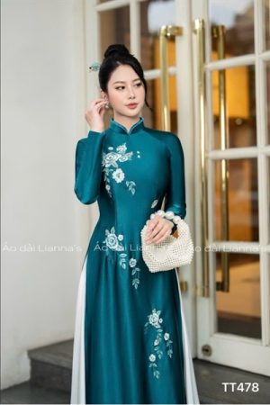 Áo dài xanh valentino theu va đính kết kiotviet d425ee56937c523541cacb92fe9fde98