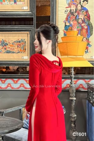 Áo dài nhung đỏ cổ thuyền kết hoa kiotviet e179f09609e07644858d5623929c2038