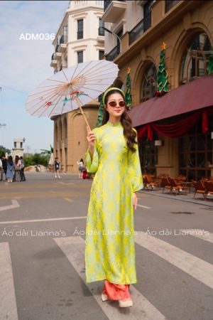 Ao dai gấm thọ xanh cốm quan gấm cam kiotviet e315ceacef370977ed71335440190738