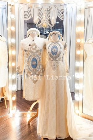 Set Áo dài cưới màu champagne phối xanh biển kiotviet e8c68194ffe70a54212d6abf21f099df