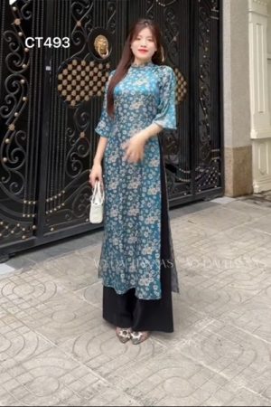 Áo dài tơ hoa mai xanh blue _form suông kiotviet ec5317cf955b73c8655996d5e9983c84