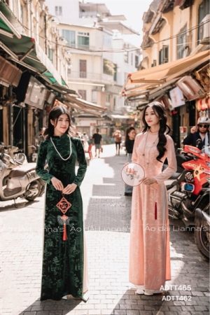 Áo dai nhung truyen thong xanh lá họa tiết kiotviet ecc6fa23886c4a65895379998d6dc2a6