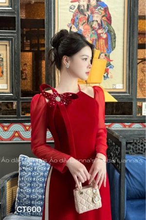 Áo dài Nhung cổ yếm kết nơ kiotviet f62f43e22b38d1327fb7702e75e9d6d5