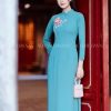 Áo dài chiffon xanh đậm hoa kết ruy băng kiotviet f696a642ea7be2a51e8457c5e37660cd